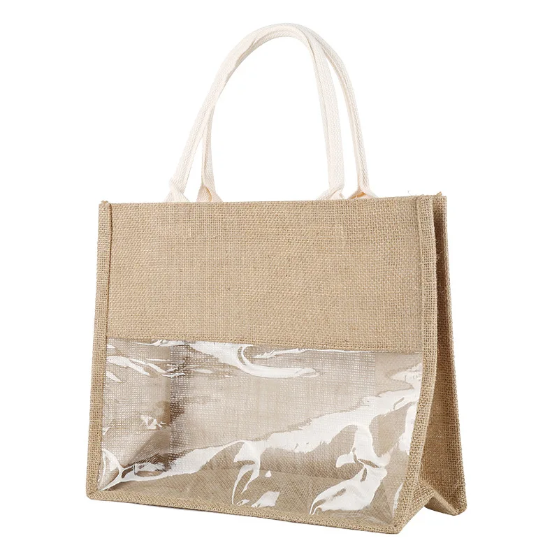 Transparent Window Line Shopping Bags Grocery Storage Bag Wedding Birthday Gift Package Bag Portable Pouch