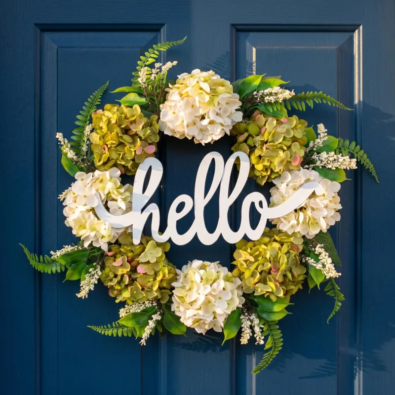 

Faux Hydrangea Wreath Realistic Silk Vine Door Wall Hanging Elegant Garland For Home Window Display Christmas Gift For Women