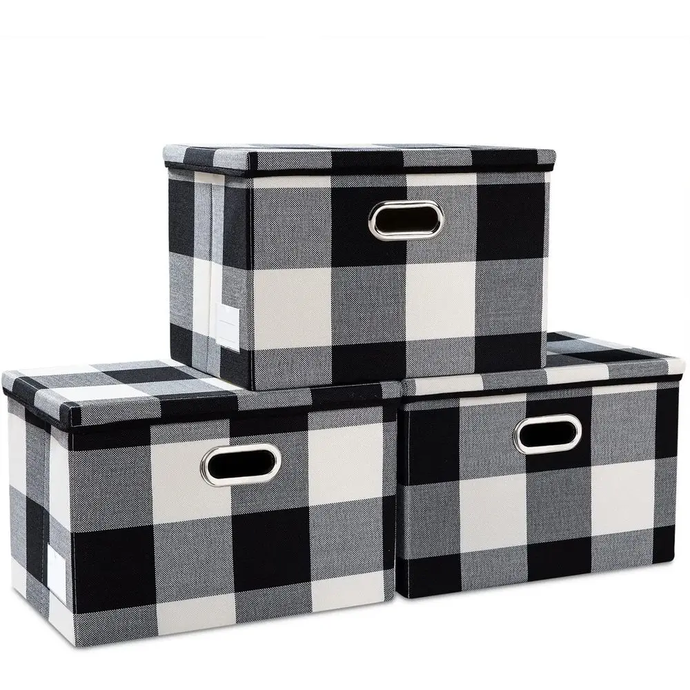 

Large Collapsible Storage Bins with Lids [3-Pack] Fabric Foldable Storage Boxes Organizer Containers Baskets Cube with Cover for