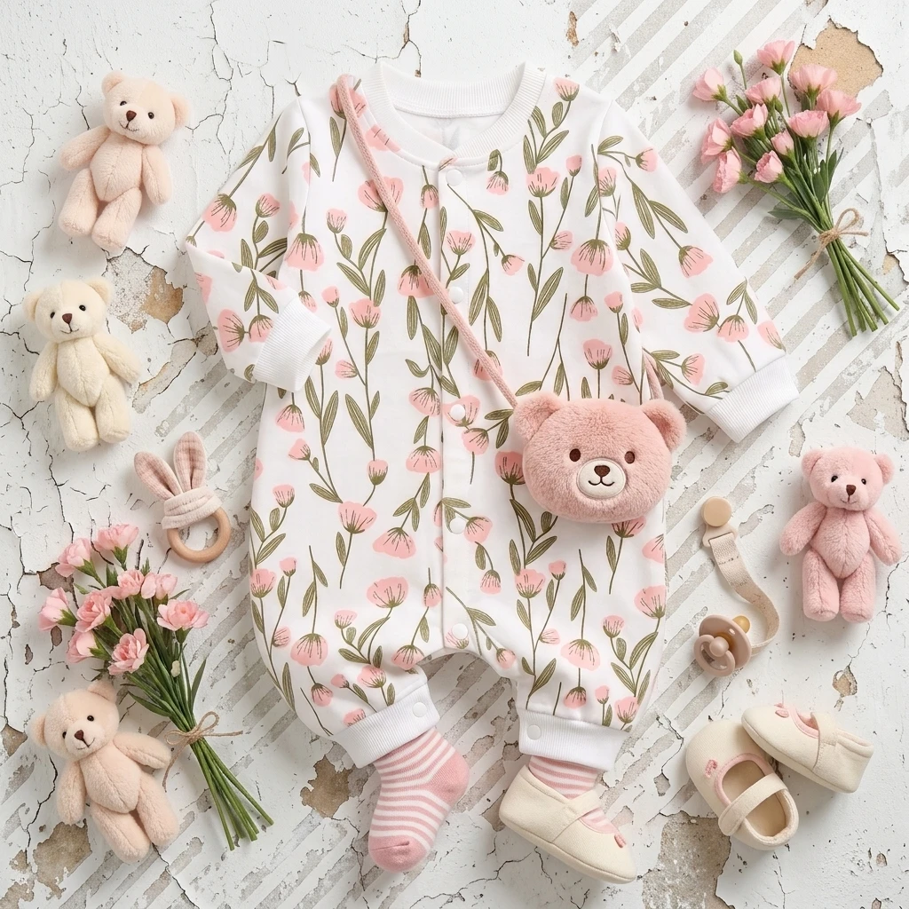 Baby Mädchen Frühling Niedliche Blumen-Strampler Langarm Säuglings-Jumpsuits Kleidung Herbst – Detail 1