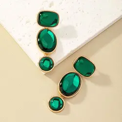 Light Luxury High-grade Sense of Green Glass Stone Earrings Small Personality Cold Wind Earrings Wholesale