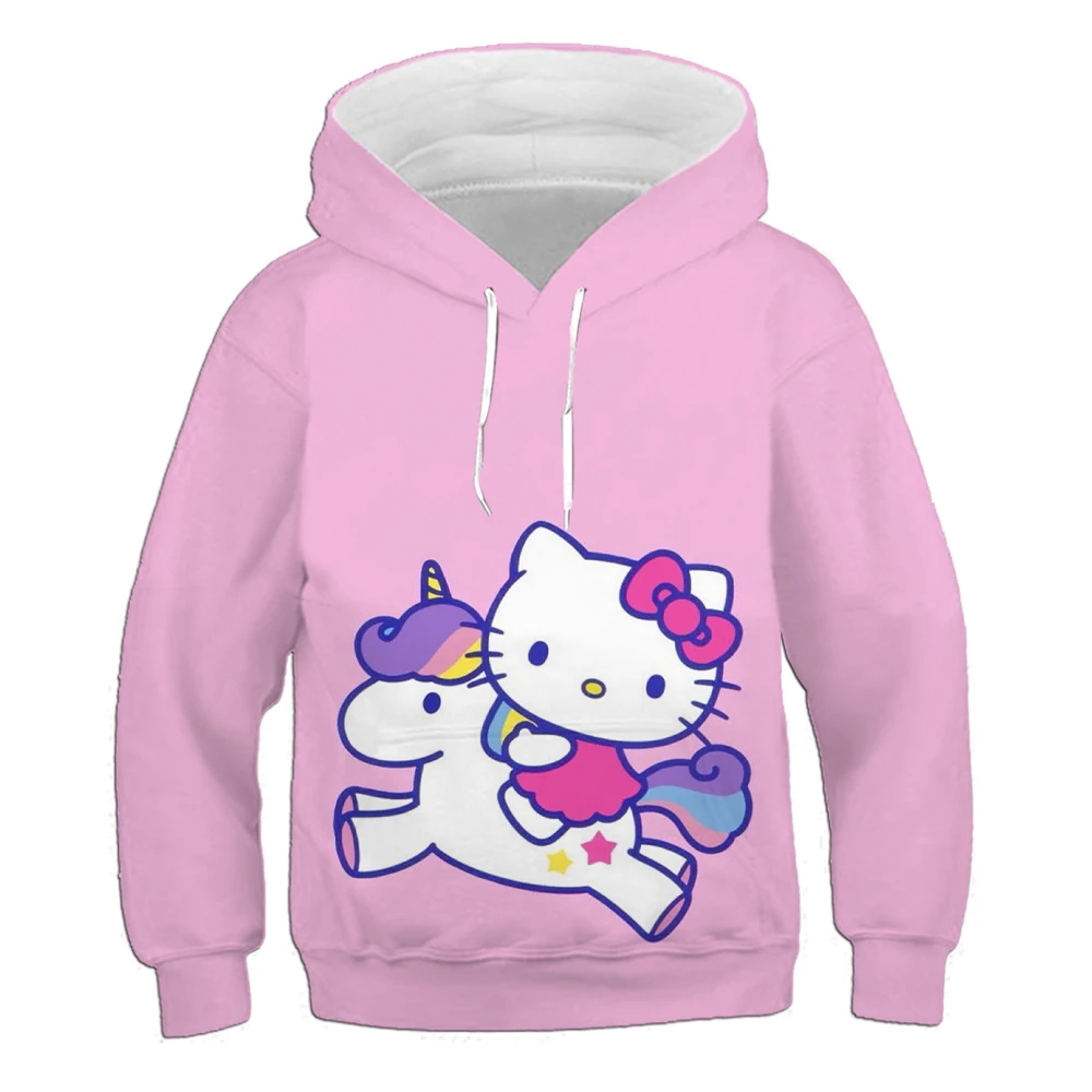 2024 New Hello Kitty Printed Hoodie Girls Disney Sweater Loose and Comfortable Home Simple Outdoor Autumn and Winter Sportswear