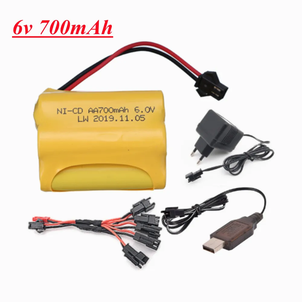 6V 700mAh NiCD Battery and USB Charger Set For RC Cars Robots Tanks Truck Gun Boats 6v Aa Battery Pack SM Plug