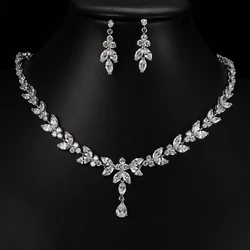 JMK Hot Sale Bridal Jewelry Sets For Women Wedding AAA Cubic Zircon Earrings Necklace Sets Jewellery Gift Fashion Statement