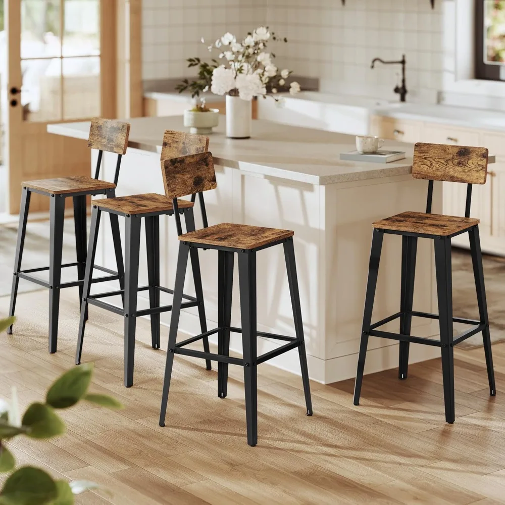 

Set of 4 Bar Stools, Bar Height Stools, 29.1 Inches Tall Barstools with Back, Counter Bar Chairs for Kitchen Island
