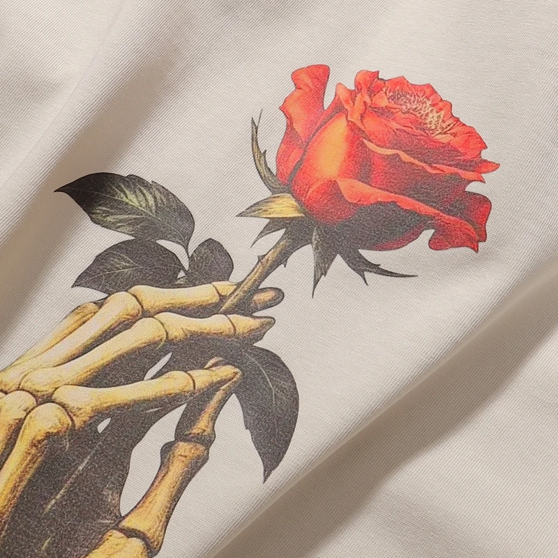 Sommer Herren Skelett-Hand-Rosen-Grafik T-Shirts Vintage-Kunstdruck Lässiges T-Shirt Streetwear Oversized Fit Baumwoll-Tops – Detail 6