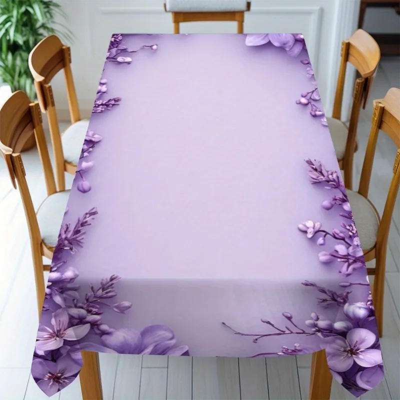 Elegant Purple Floral Waterproof Tablecloth for Dining Room Kitchen Counter Buffet Table Cover