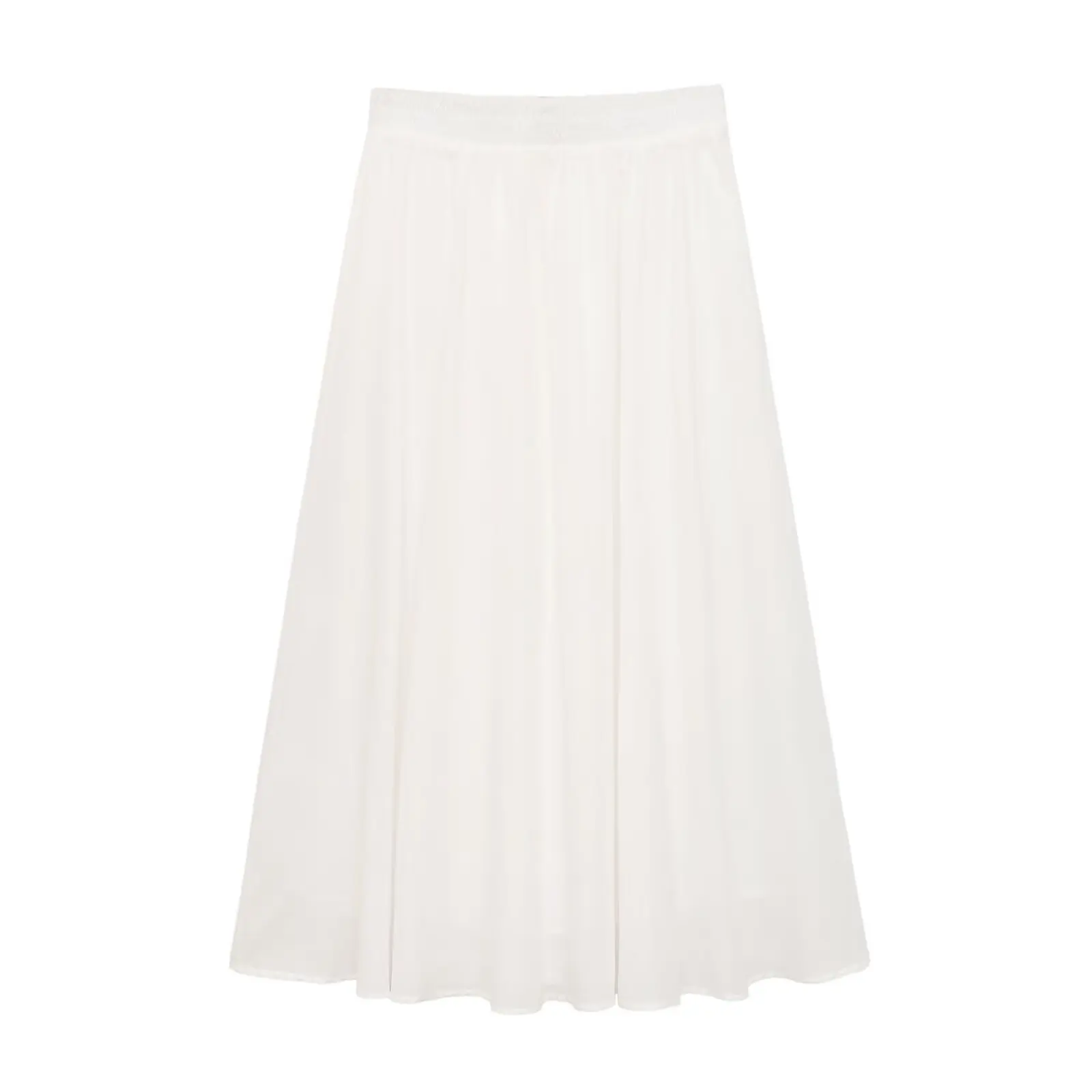 BSAY Sommer Strand Urlaub Midirock Damen Einfarbig Elastische Hohe Taille Plissierter Fließender A-Linien Swing Langer Rock Freizeitrock – Detail 7