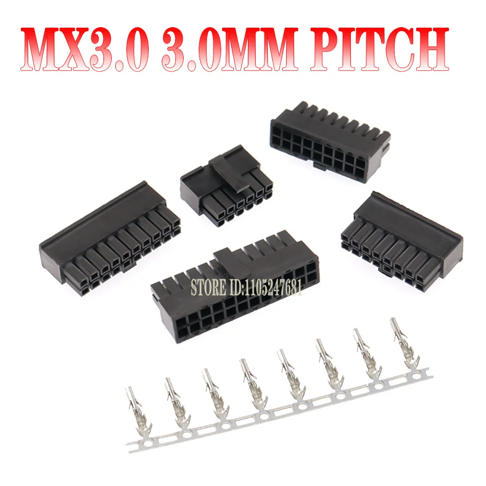 10sets Mx3.0 3.0mm Pitch Micro-fit 3.0 Connector Housing 2*1/2/3/4/5/6/8/10/12 Pin Male + Terminal Molex 43030 2p/3p/4p/5p