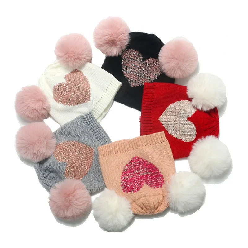 

Brand New Newborn Baby Kids Girls Boys Winter Warm Knit Hat Furry Balls Pompom Solid Warm Cute Lovely Beanie Cap Gifts