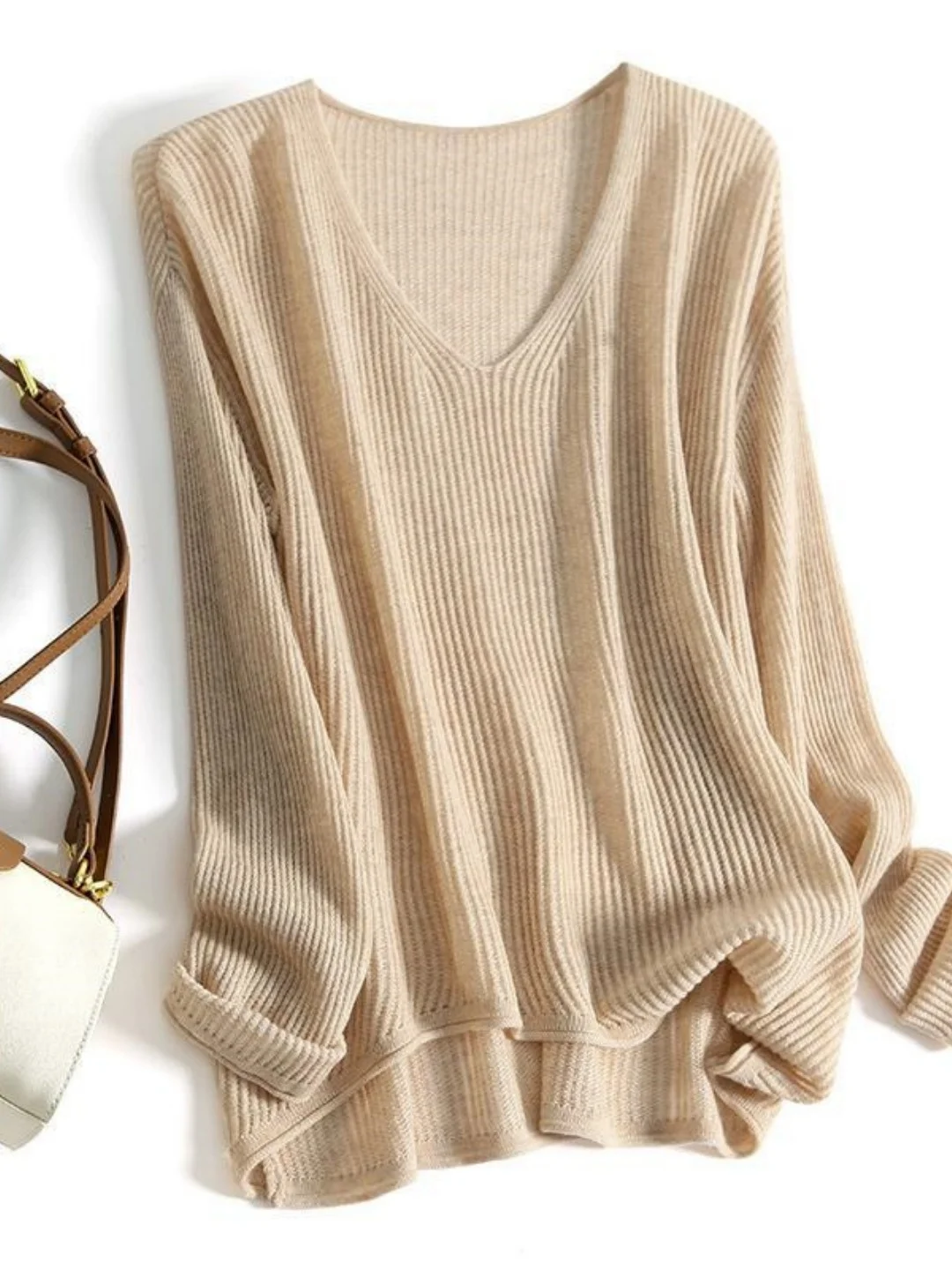 plus Size Women's Knitted Sweater V-Neck Long Sleeve Soft Korean Style Loose Fit Fashionable Autumn Winter Top for Heavy Girls image 2