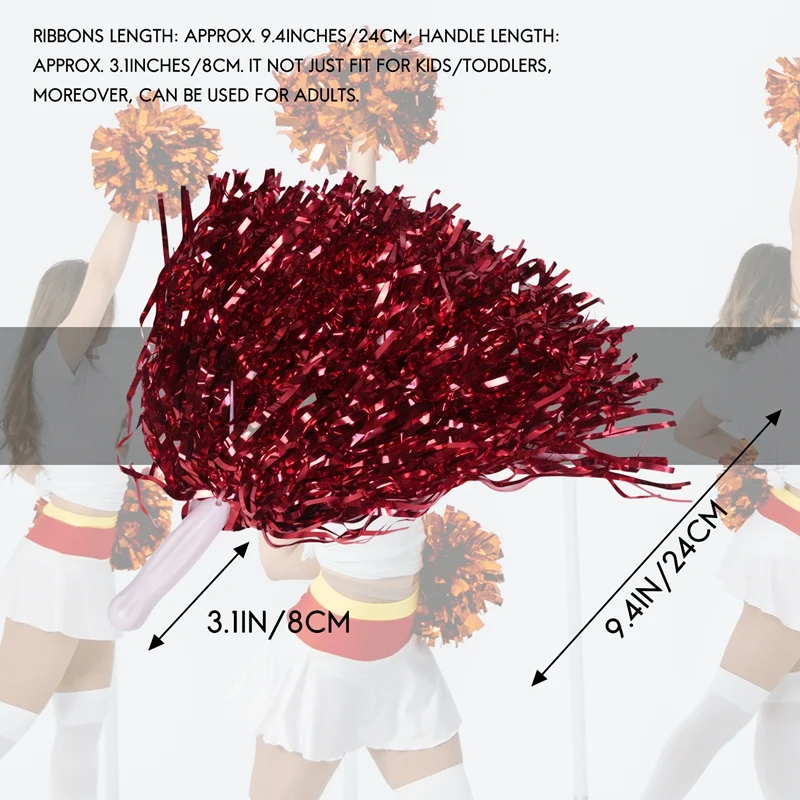 بوم بوم مشجع مع مقبض بلاستيكي للبالغين والأطفال ، حفلة المشجعين ، رقائق معدنية ، 24 *