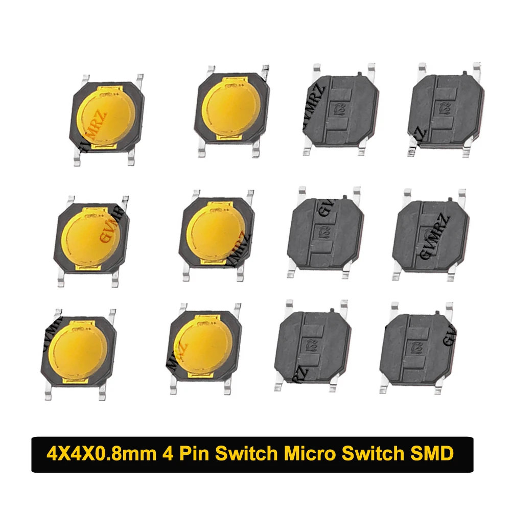 100PCS 4*4*0.8mm Tactile Push Button Switch Tact DC12V 50mA Membrane Switch 4x4x 0.8MM 4X4X0.8mm 4 Pin Switch Micro Switch SMD