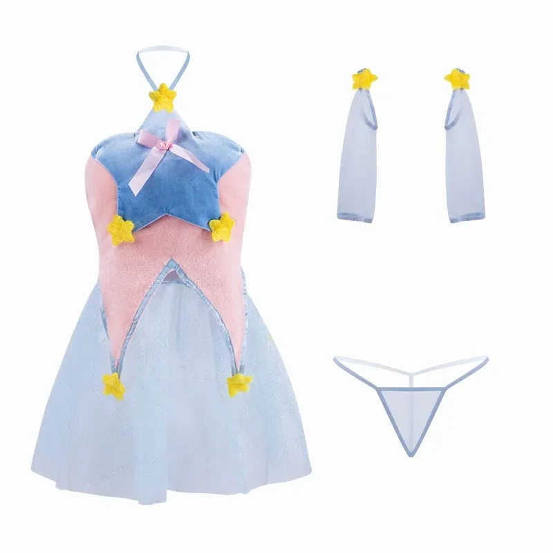 Sweet Stars Cute Girls Princess Uniform Cosplay Costume Tulle See Through Nightdress Maid Role Play Dreamy Outfit Sexy Underwear