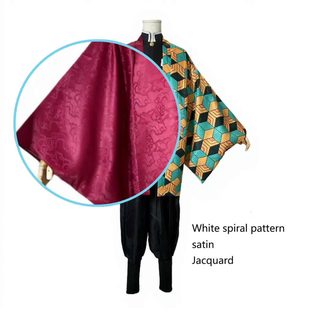 SDemon القاتل تأثيري TTomiokaa Giyuu زي الأبيض دوامة نمط الساتان النسيج مع الملمس عباءة وبدلة مجموعة كاملة وتتسابق #2