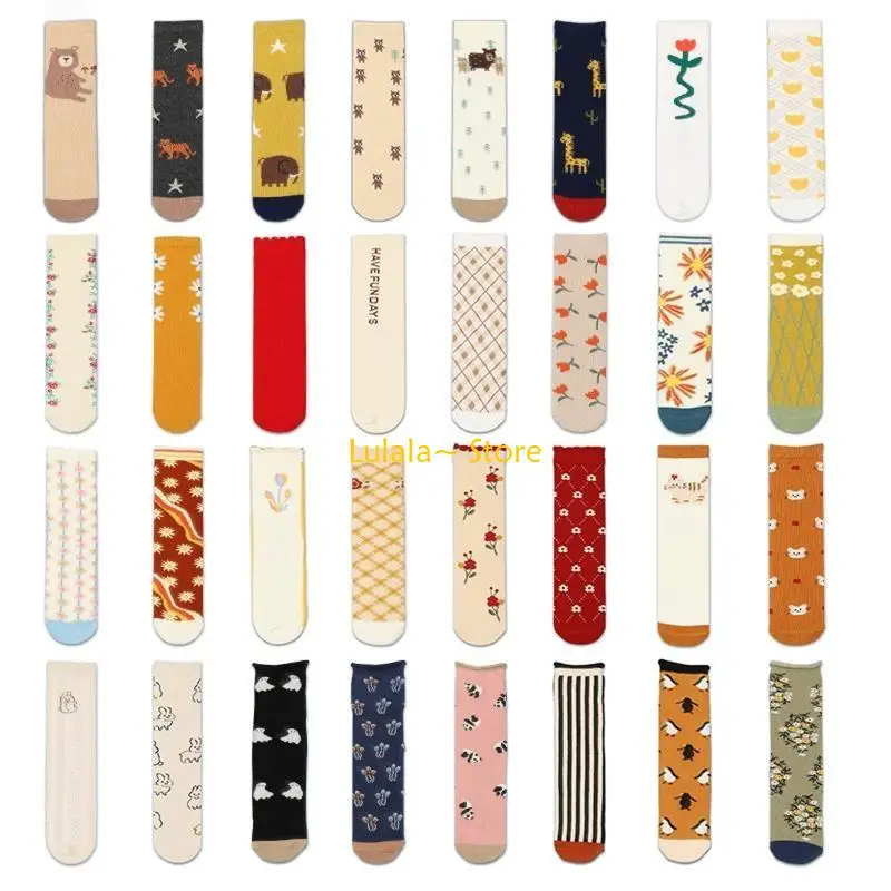 

Y4QA Baby Girls Boys Soft Cotton Socks Kids Knee High Printing Long Socks Stockings