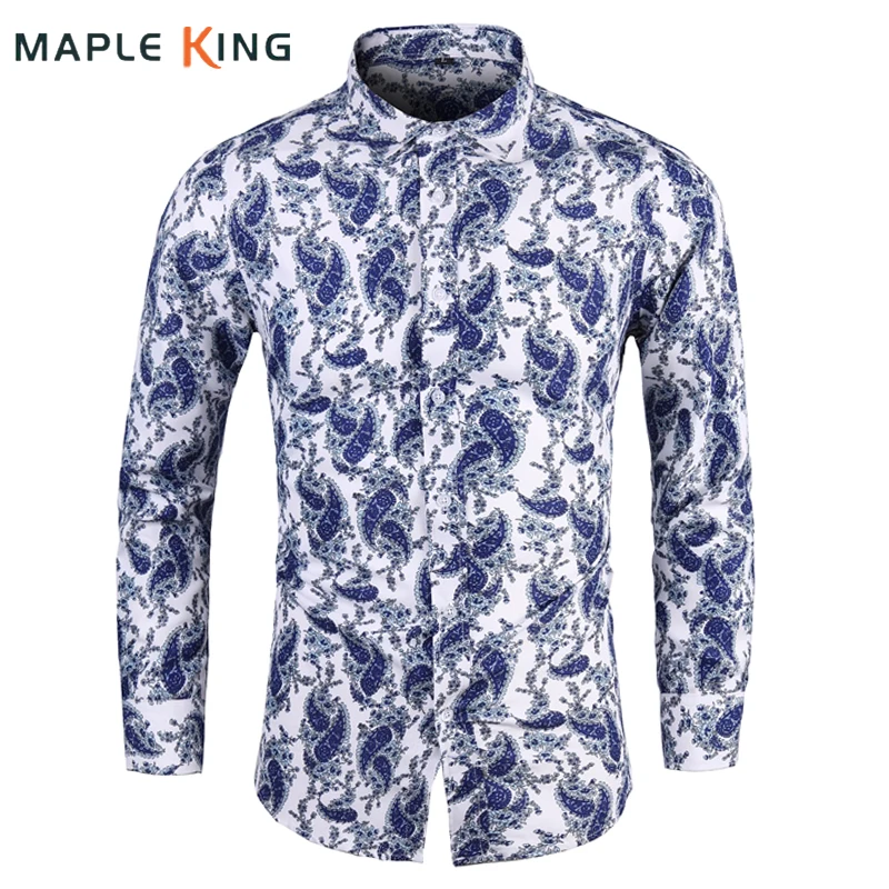 Blusa Elegante Costumes for Men Shirt Long Sleeve Paisley Floral Print Camisas Hawaiana Hombre Casual Vintage Korean Men Shirt