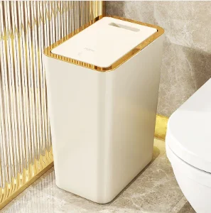 

10L Smart Trash Can with One Button Pop Up Lid High Looking Anti Odor Lidded High End Slit Paper Basket for Home Toilets