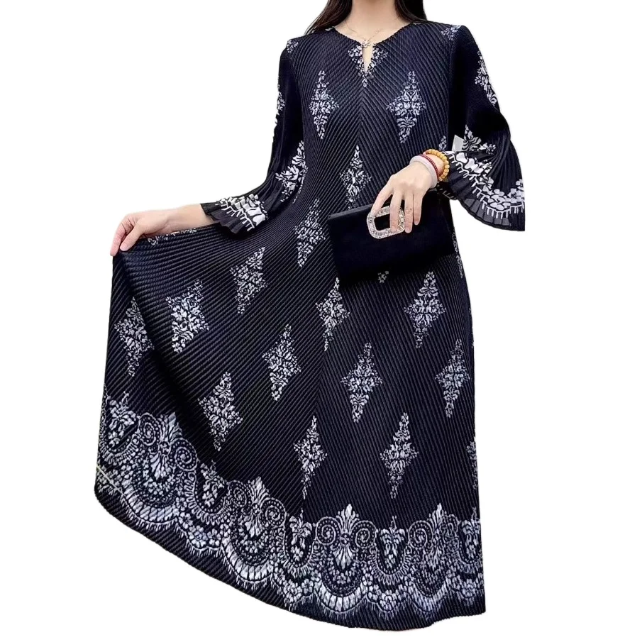

Miyake Design Sense Niche Bohemian Ethnic Style Print Dress Long Summer New Loose Dress Women