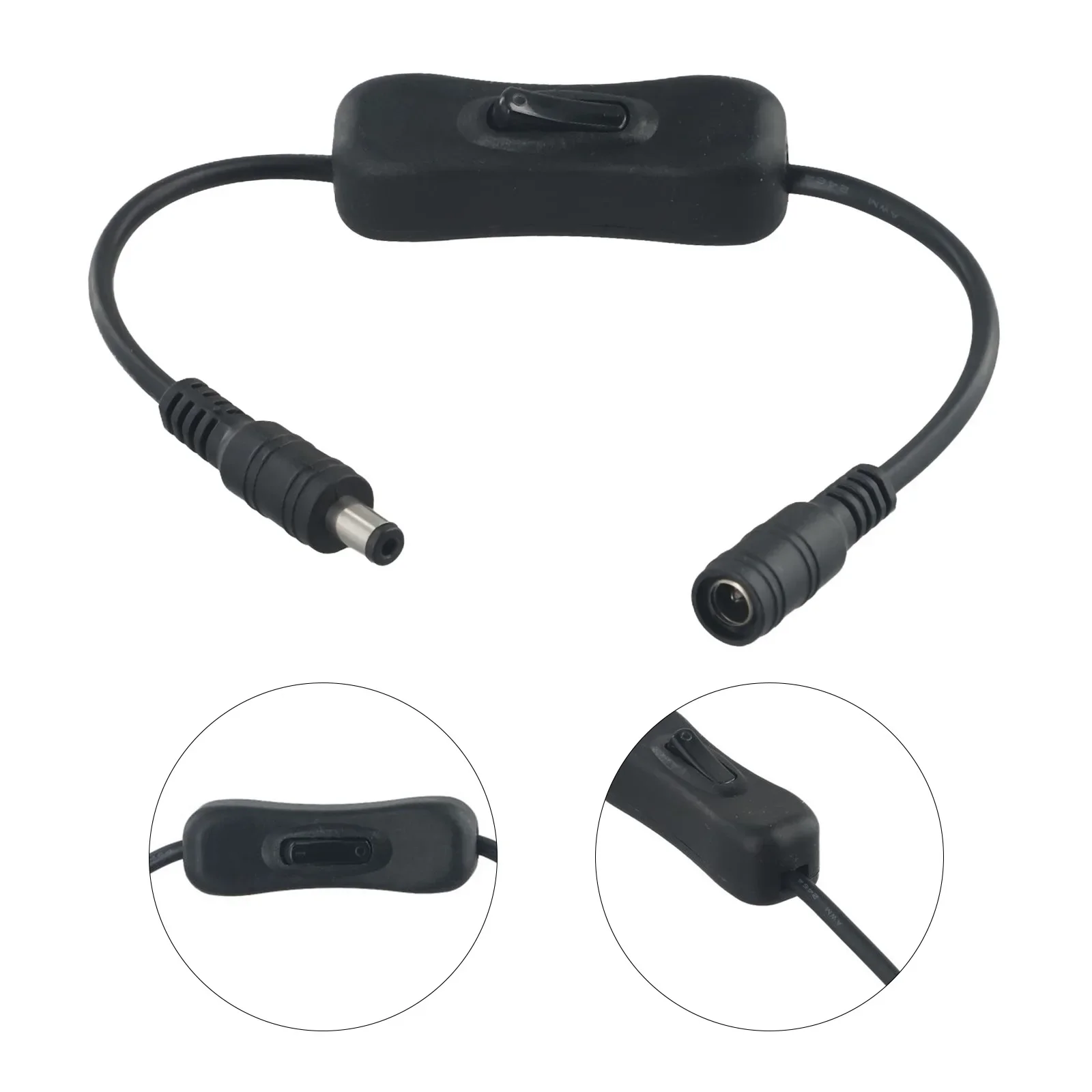 Joli à bascule marche/arrêt en ligne avec câble d'alimentation mâle femelle, interrupteur de connecteur CC pour bande lumineuse LED, accessoire d'outils électriques, 5.5x2.1mm