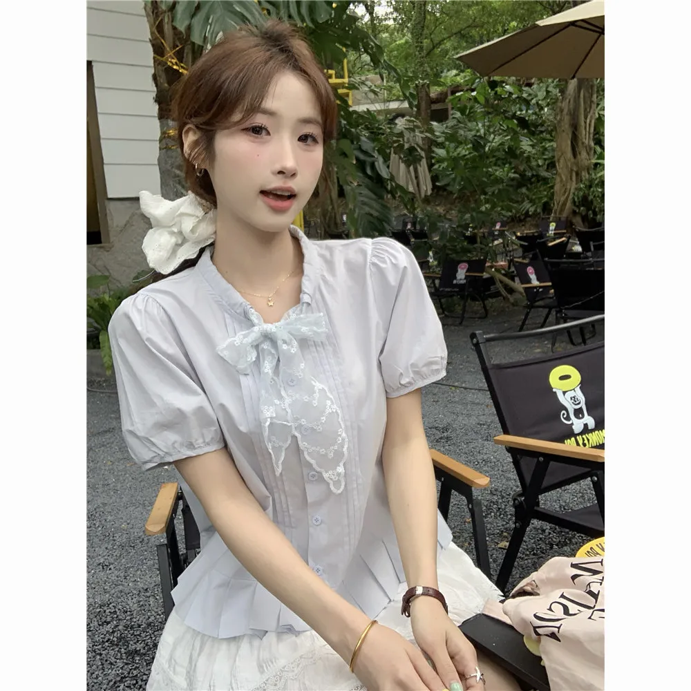 

Short Sleeve Shirts Womens Mesh Splicing Pintuck Cropped Shirt Outdoor Activity Trendy Urban Artistic Student Young Sport Style