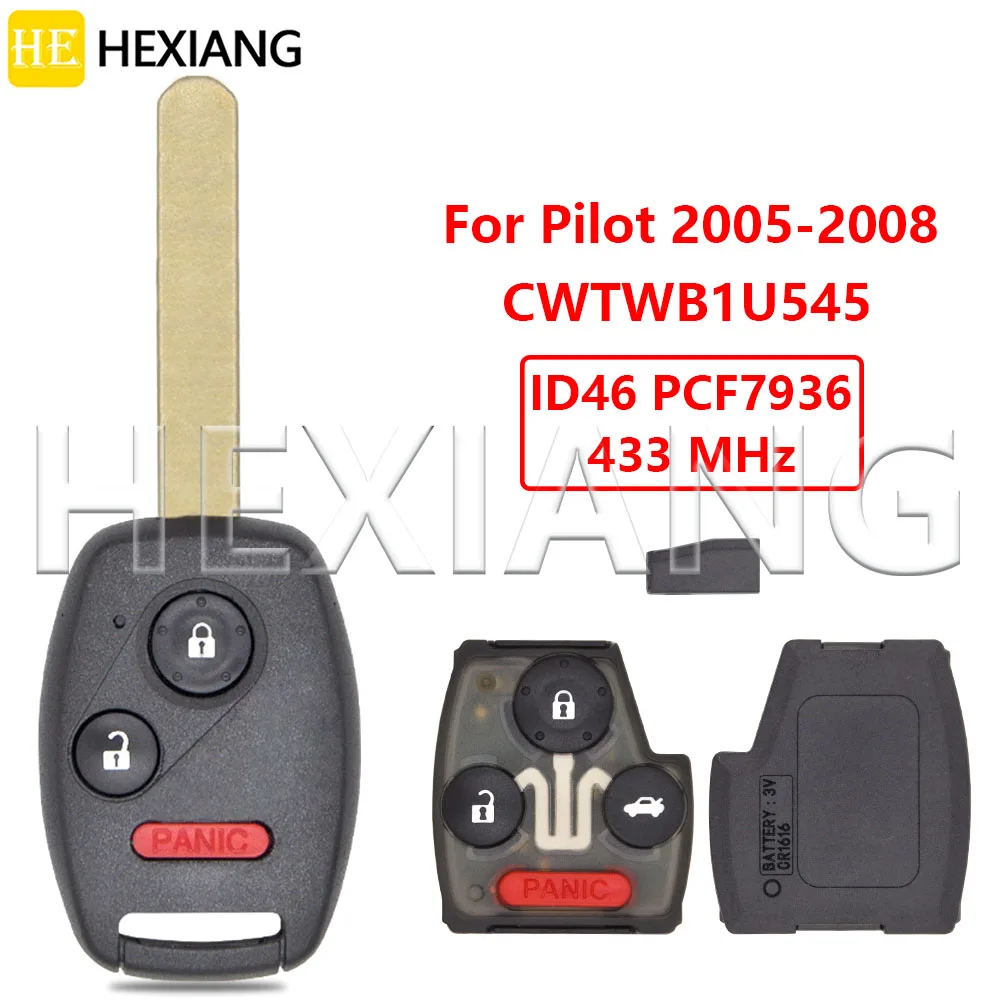 DR CWTWB1U545 433MHz ID46 PCF7961 Replacement Car Remote Key For Honda Ponit 2005 2006 2007 2008