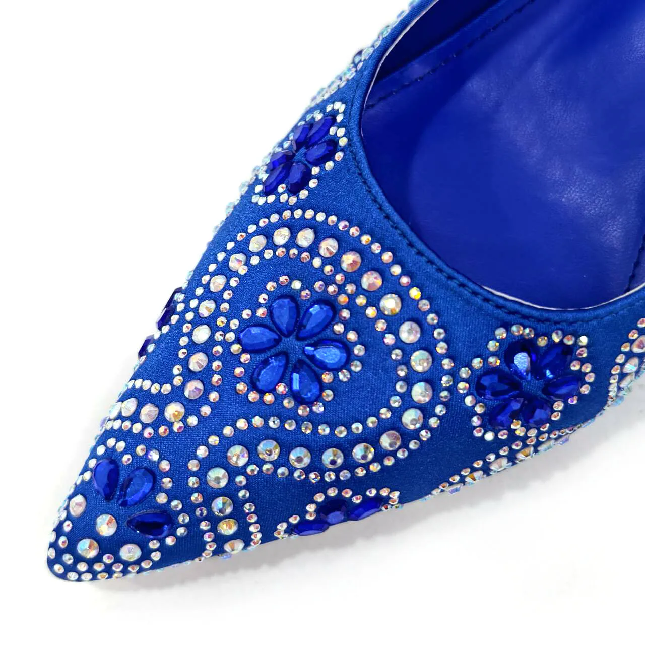 2024 Rhines Design INS Hot Sale New Arrivals African Shoes and Bag Set in Blue Color Pointed Toe Comfortable Heels for Party