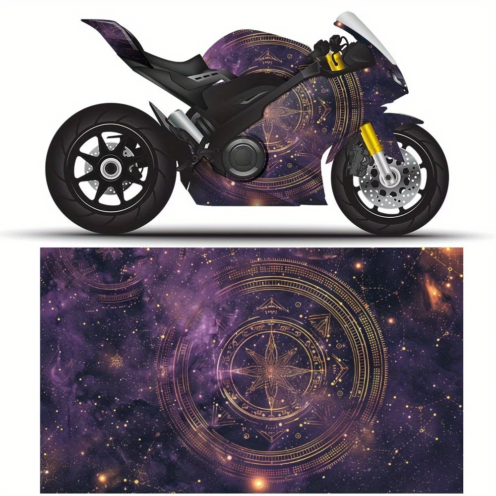 

Mysterious Purple Gold Starlit Sky Luxurious Nebula Star Disk Motorcycle Full Wrap Stickers Decorative Motorcycle Race Color Cha