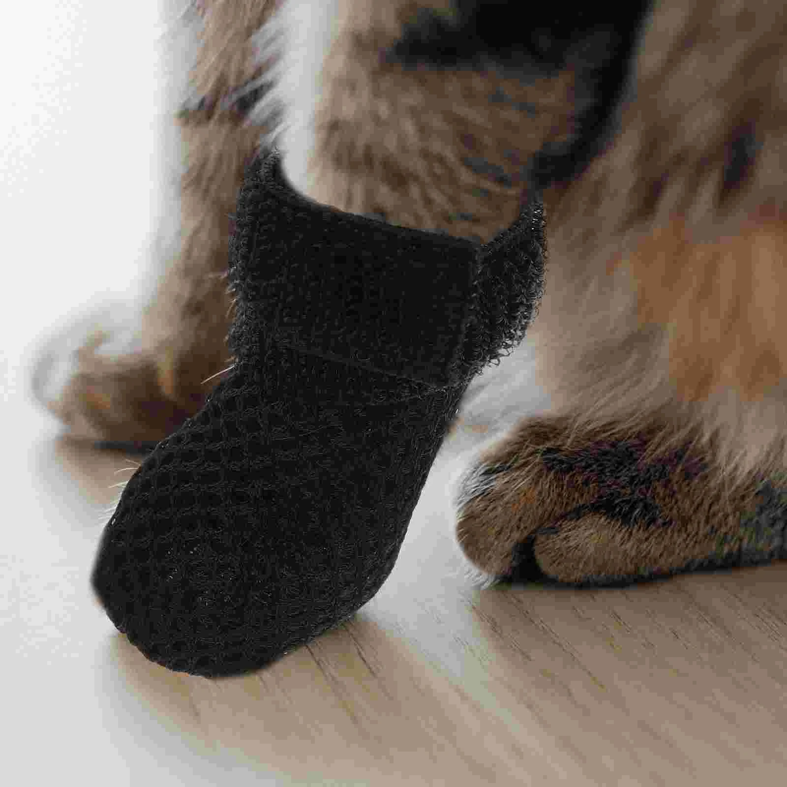 4 Pcs Mittens Cat Shoes Nail Covers Caps Anti Scratch Paw Booties Claw for Cats Kitten Black