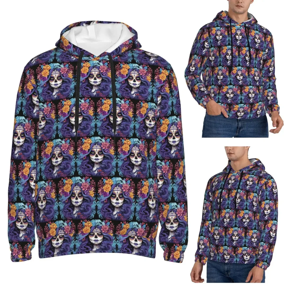 

Мексиканская Catrina Girl Day Of The Dead Толстовки с сахарным черепом Пуловер в стиле хип-хоп Осень-зима Мужчины Женщины Толстовка с длинными рукавами