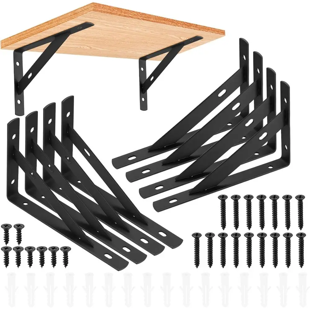 L-Shaped Metal Wall Brackets for Heavy Duty Shelves - 8-Pack, 3.7 x 6