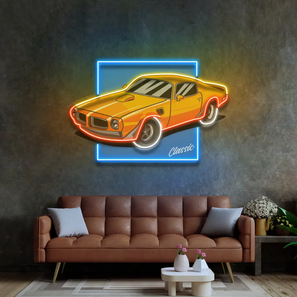 Imagem -04 - Luz de Sinal de Néon do Carro com Impressão uv Arte Acrílica para Quarto Sala de Estar Wall Decor Custom Store Bar