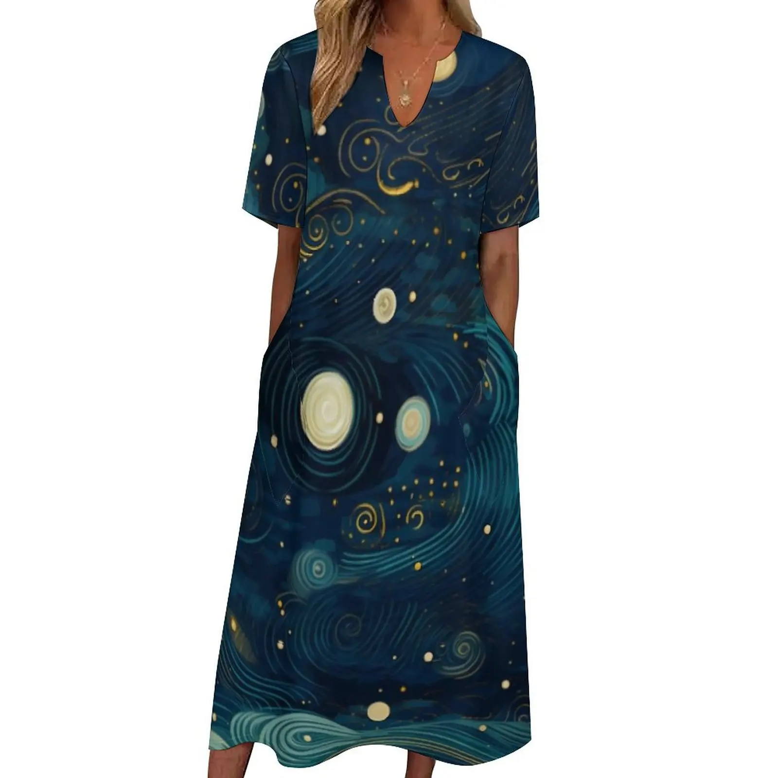 Sterrennacht Sky Jurk Zomer Van Gogh Beroemd Schilderij Street Fashion Boho Strand Lange Jurken Dames Maxi Jurk 3XL 4XL 5XL