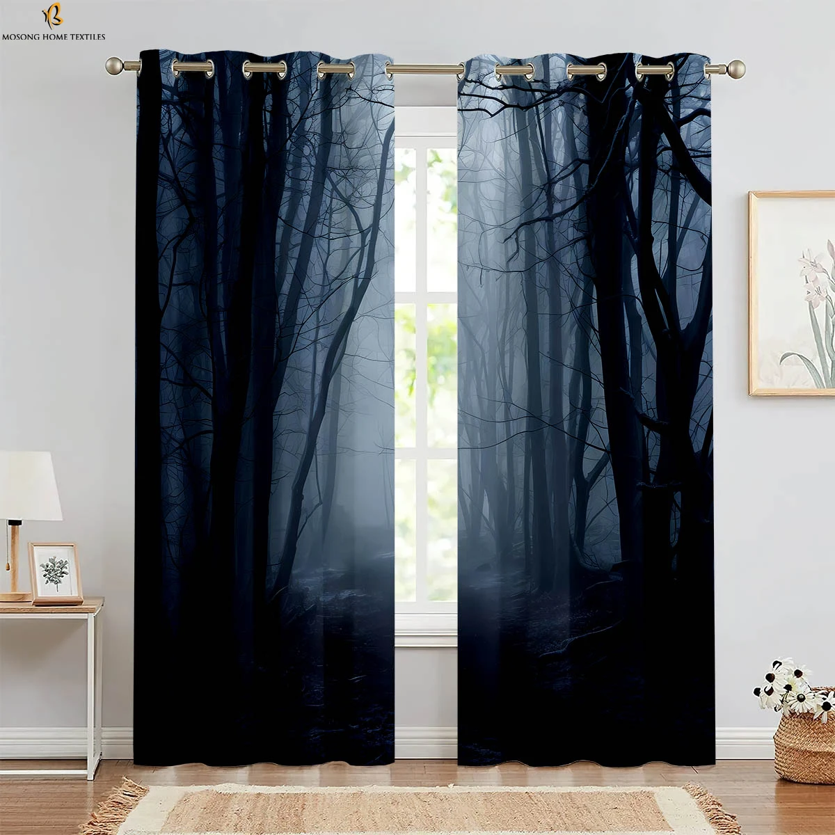 Misty Forest Autumn Tree Scenery 3d Printing Curtain Study Living Room Bedroom Blackout Decorative Curtain 2 Pieces