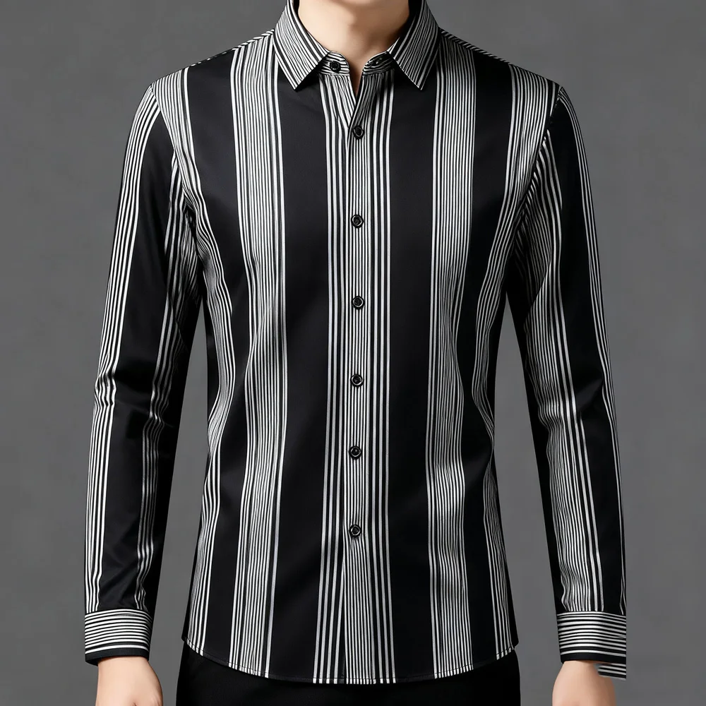 

Men's New Striped Diamond Checkered 3D Printed Shirt Men's Home Party Business Company Party Long-sleeved Lapel Outer Top Men