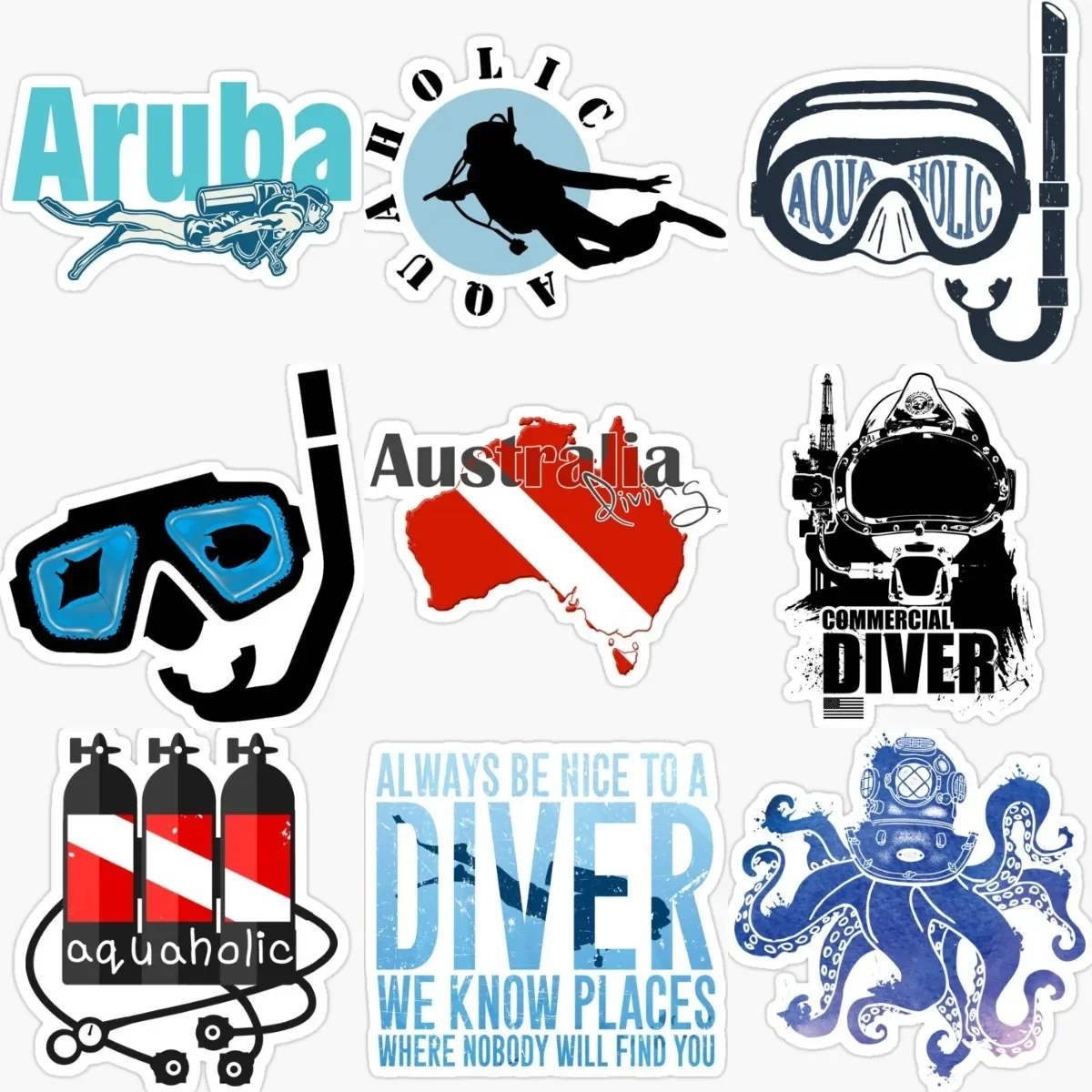 Scuba Diving Diver Flag Octopus Stickers Vinyl Wall Room Truck Car Camper Van Accessories Moto Bicycle Waterproof PVC Decal 2023