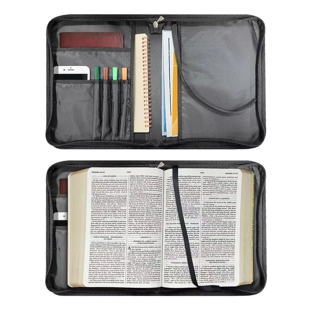 Bible Cover,Bible bag comes with a portable handle, Waterproof PU Leather Zipper Book Cover Bible Bag Bible Carrying Case M-2XL