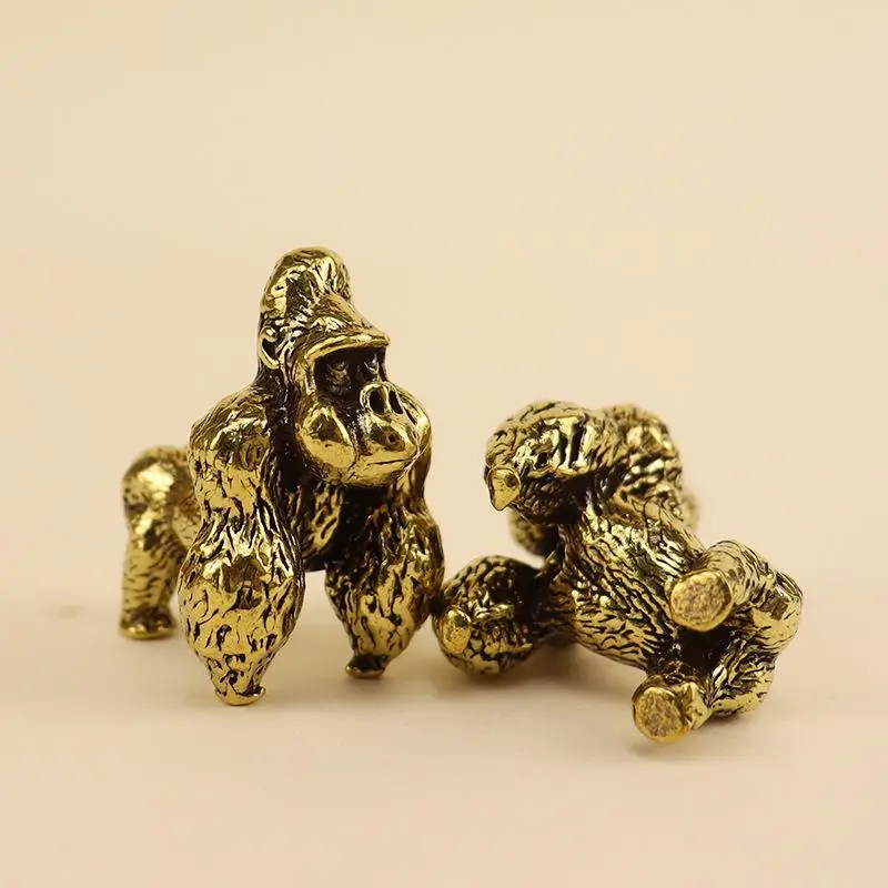 Antique-Style Brass Golden Monkey Tea Table Tea Pet Office Desktop Animal Decorative Figurine Cast Bronze Ornament