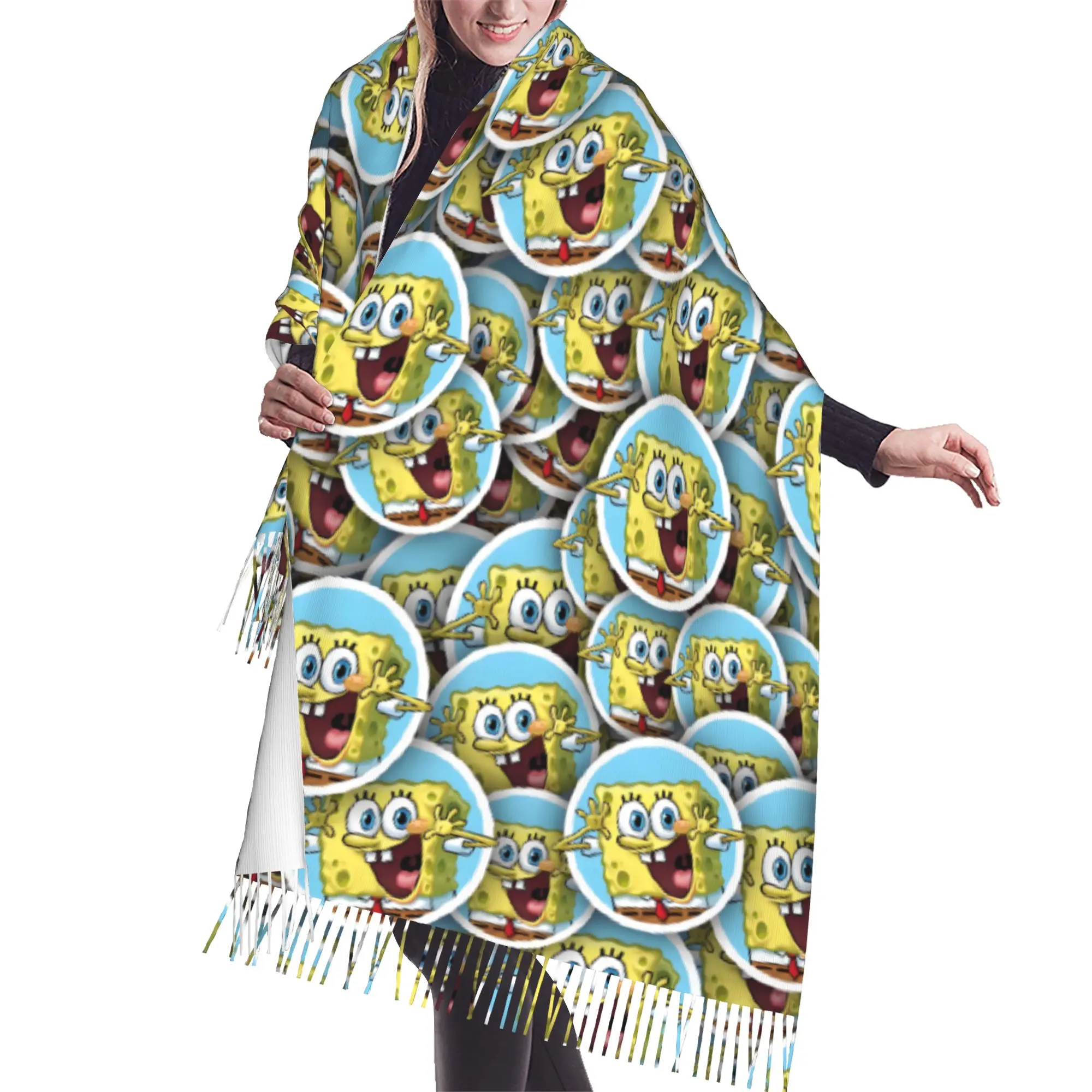 Customized Print S-Sponges Anime Bobes Scarf  Men Women Winter Fall Warm Scarves Starfish Cartoon Shawls Wraps