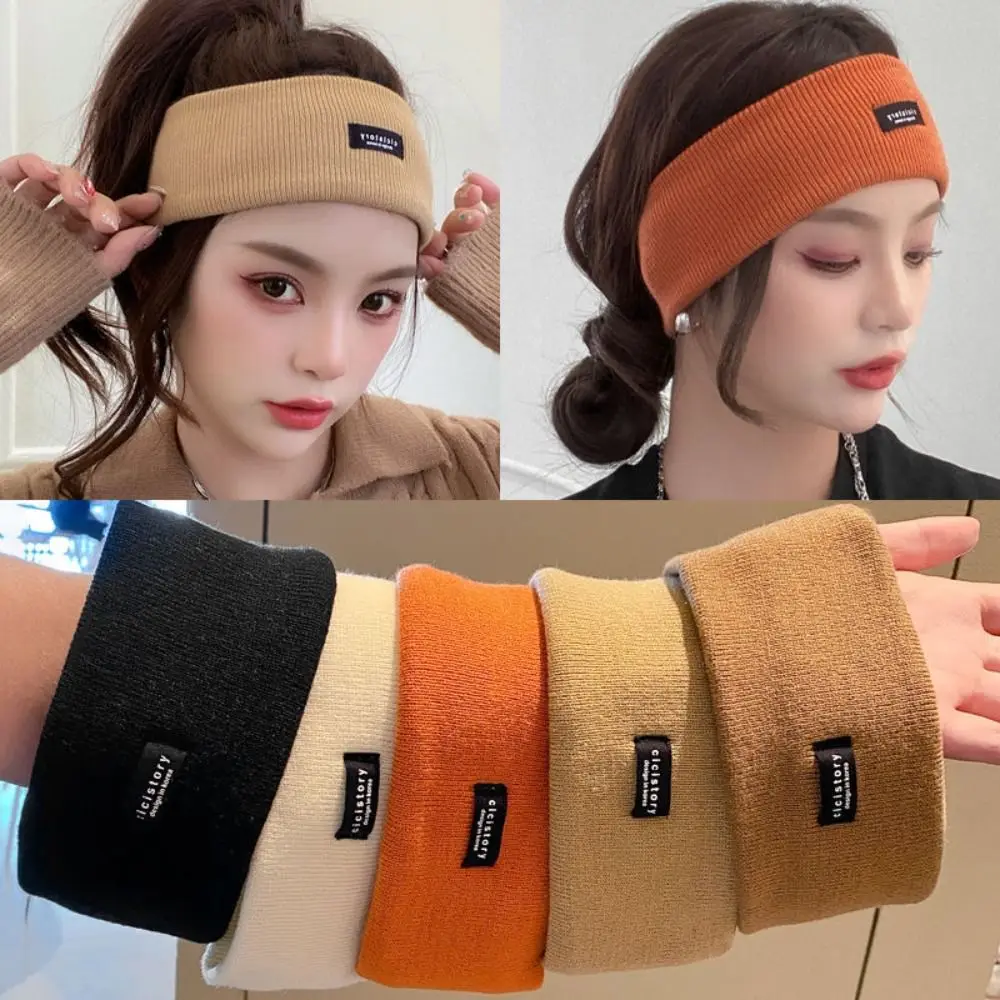 

Fashion Candy Color Knitted Hair Band Sweat-absorbing Elastic Yoga Exercise Headband Casual Wide Makeup Hair Bands Women