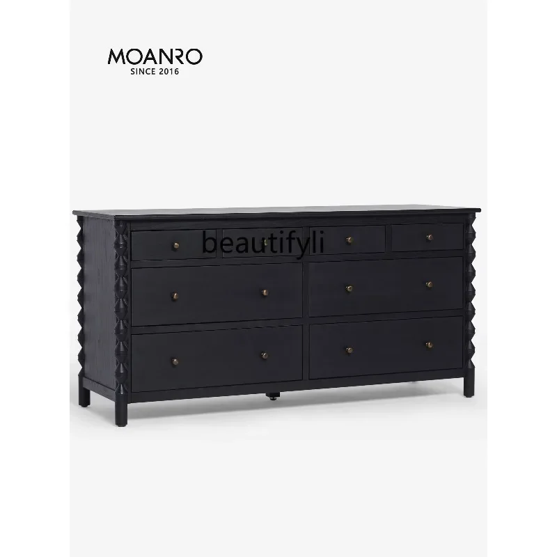 A07 Solid wood medieval chest cabinet French storage living room side cabinet storage cabinet cream wind drawer