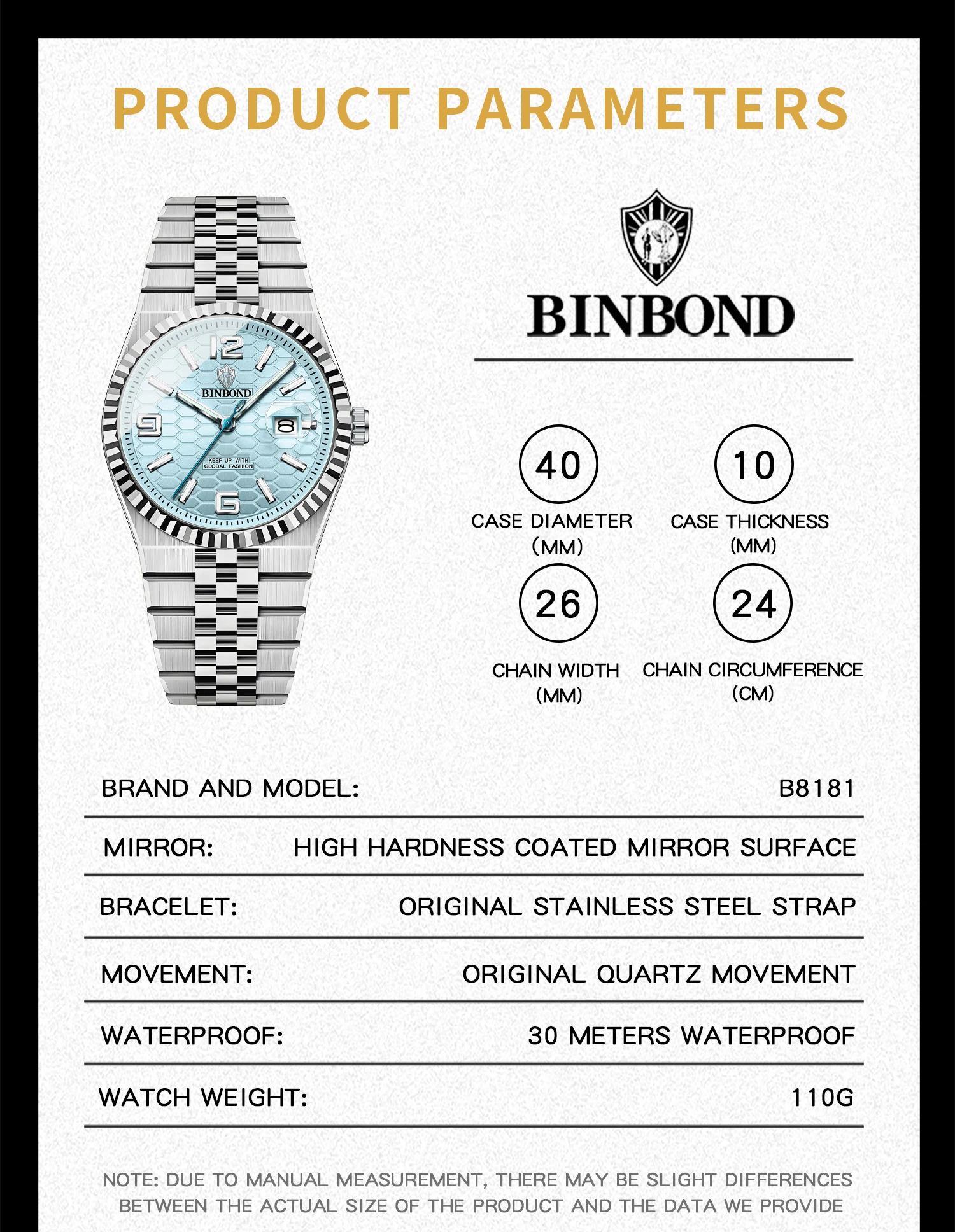 BINBOND ใหม่ 8181 หรูหราธุรกิจแฟชั่นผู้ชายนาฬิกาควอตซ์กันน้ํา Night Light ปฏิทิน Casual ผู้ชายนาฬิกาควอตซ์ 2025