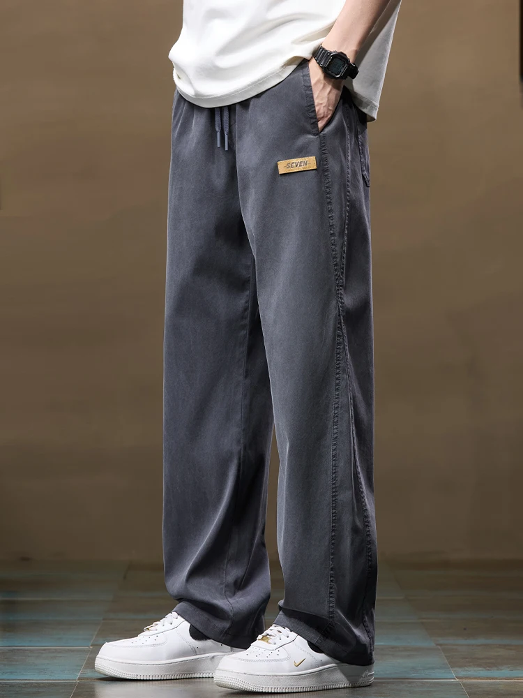   メンズカジュアルパンツ夏薄いワイドレッグロングルーズストレートカットカジュアルパンツ通気性快適若々しいスレ