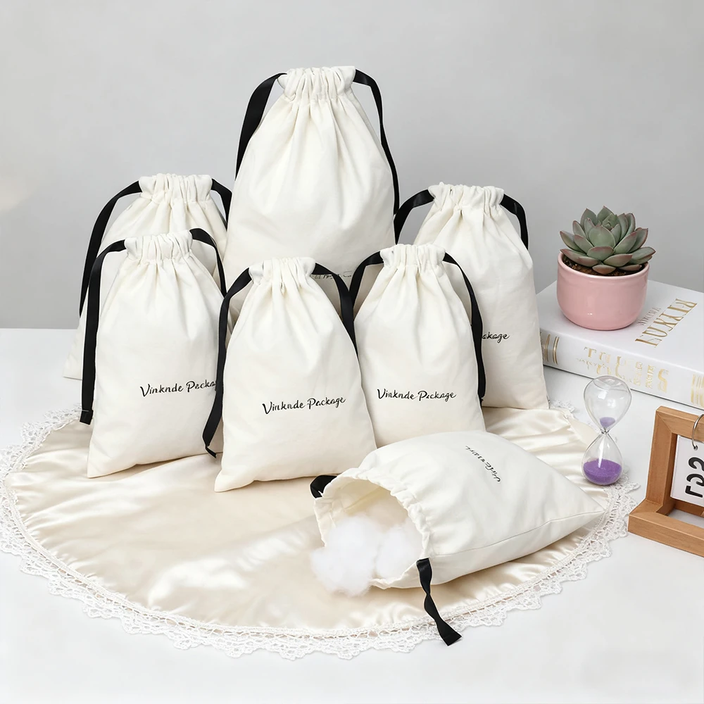 

Recyclable 30x40cm White Cotton Dust Bag for Handbag Custom Logo Shoe Clothes Belt Wallet Packing Drawstring Cotton Gift Pouch