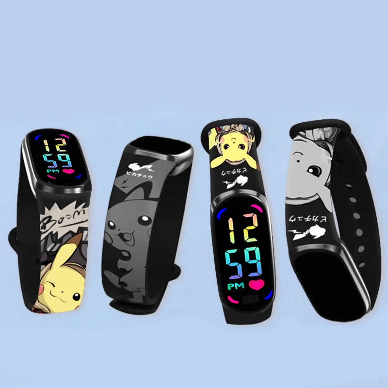 Pikachu Kids LED Watch Waterproof Touch Screen Digital Sports Wristwatch  Silicone Strap Anime Children's Electronic Watch