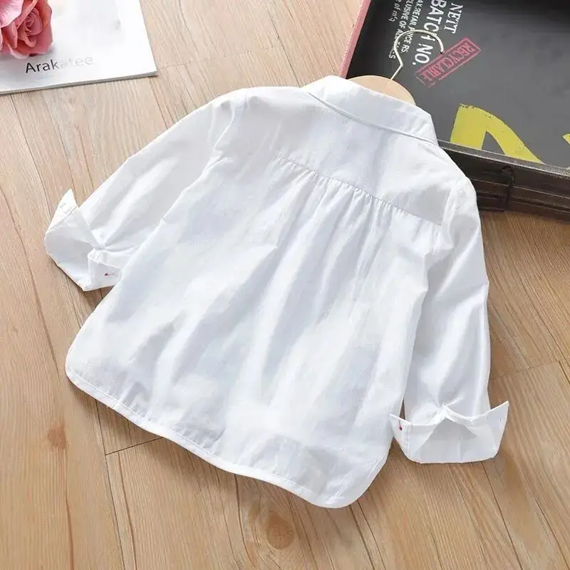 Girls Baby Shirt Pure cotton Spring and Autumn 2024 new little girls Korean casual white shirt Children\'s white bottom shirt