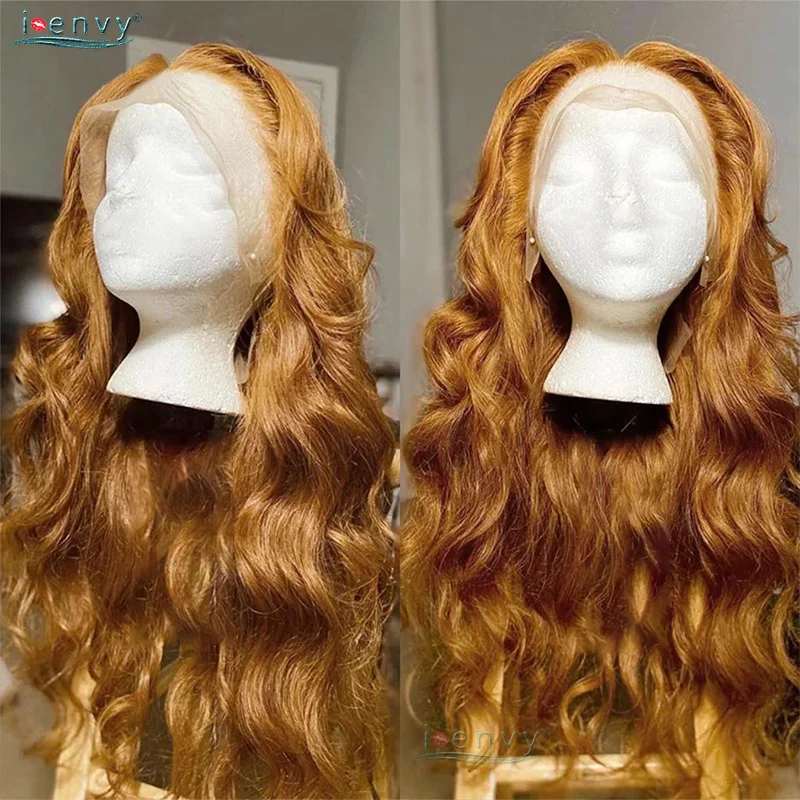 13X6 Ginger Lace Front Wig 34Inch Honey Blonde Body Wave Lace Front Wig Transparent Lace Wigs Pre-Plucked For Woman Malaysia Wig