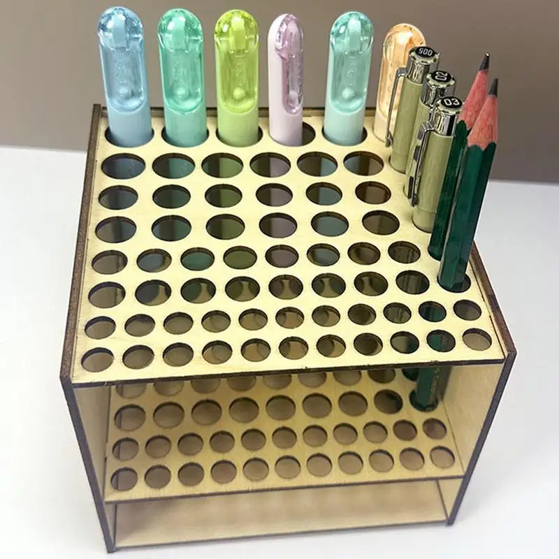 Paint Brush Organizer 67 Hole Wooden Artist Brush Holder Square Display Stand Art Supply Storage Organizer For Pens Pencils And