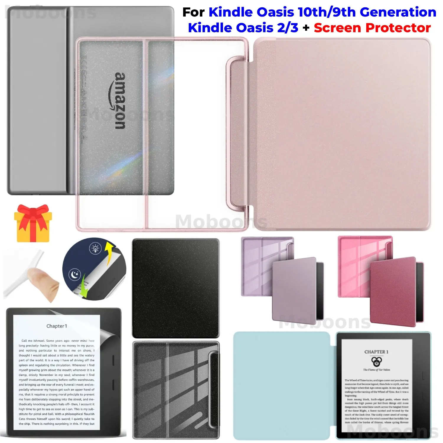 Image of Für Kindle Oasis 10. 9. Generation Glitzer-Hülle + Displayschutzfolie Schlaf/Wach-Funktion Magnetische Abdeckung 7'' Kindle Oasis 2/3 Acryl-Hülle