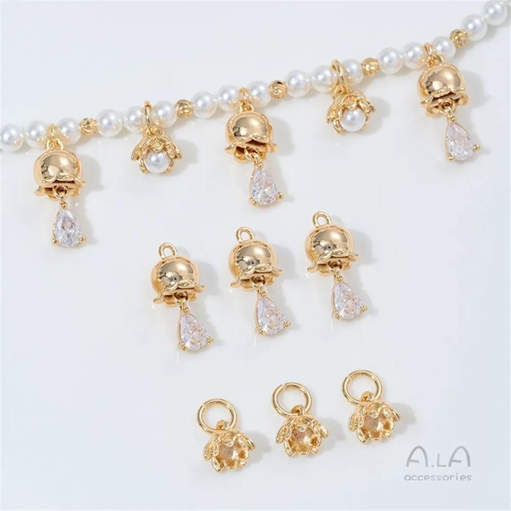

14K Gold-wrapped Beaded Handmade DIY Material Zirconium Bud Water Drop Sticky Pearl Crystal Pearl Bracelet Pendant Accessories